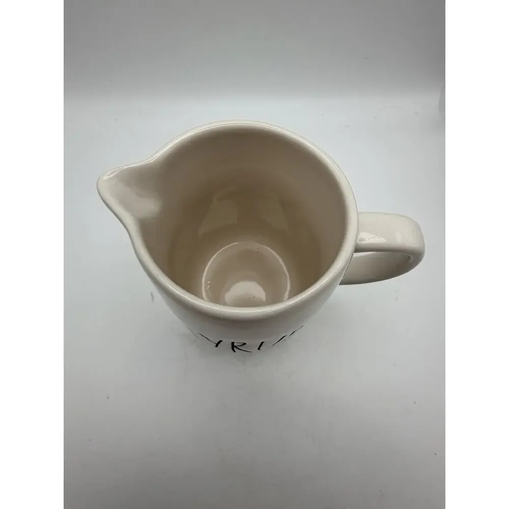 Rae Dunn White Ceramic Syrup Pitcher with Handle Glossy Solid Finish